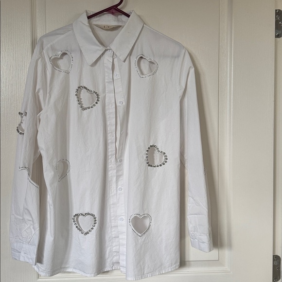 Lizette Collection Crystal Heart Cutout Long Sleeve Blouse - Picture 12 of 14